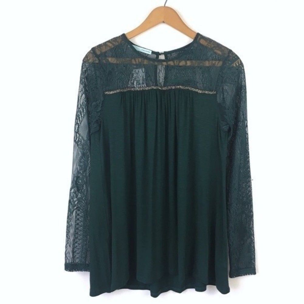 Maurices Green Lace Beaded Long Sleeve Blouse Size Small NWT
